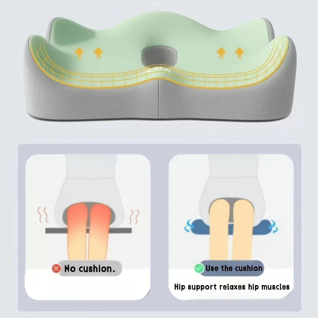 1pc Memory Foam Seat Cushion - 3D Ergonomic Support| Light Green & Grey, Washable Polyester, Car/Office Essentials - Image 3